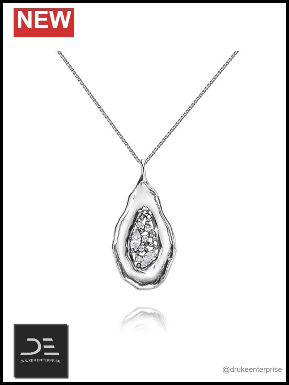 925 Sterling Silver CZ Shield Pendant Necklace 16" Chain Hypoallergenic